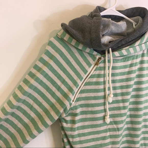 & Asymmetrical Zipper Double Hooded Sweatshirt - Picture 5 of 14